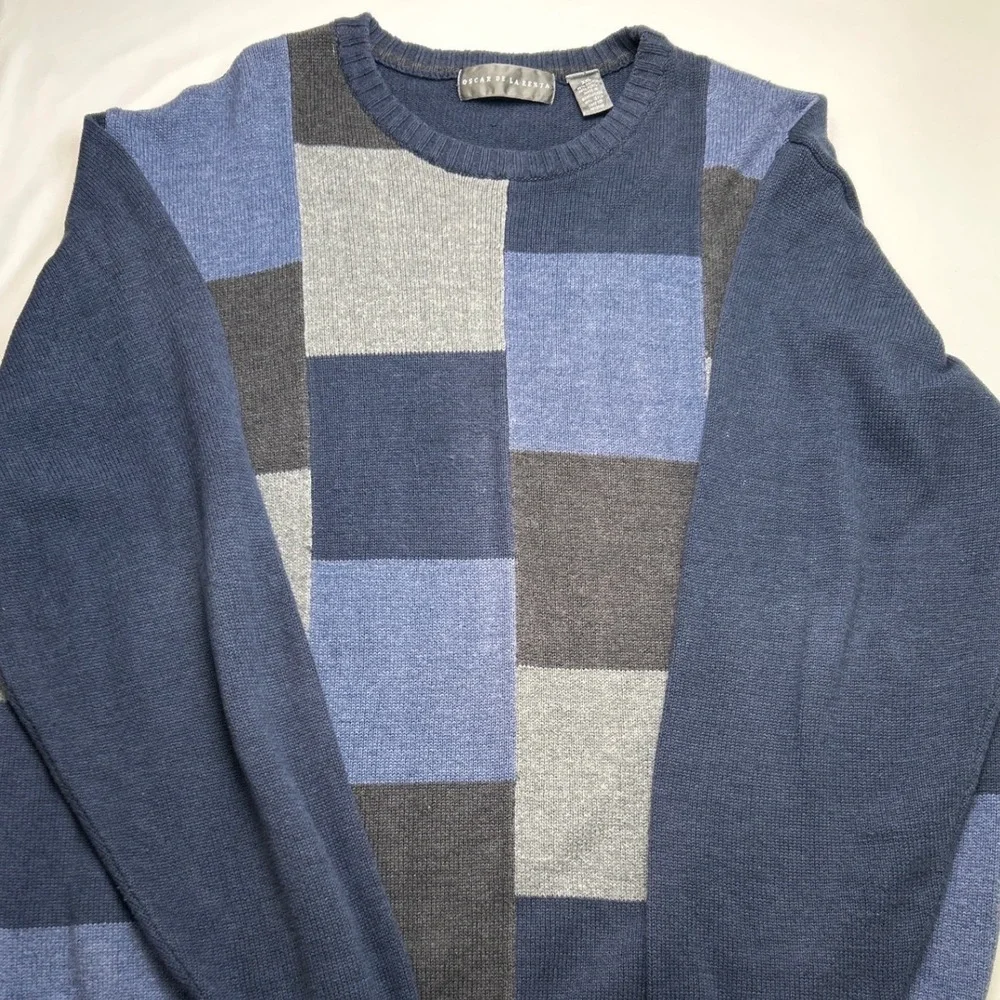 Oscar de la Renta Mens Sweater Blue Size XXL Colorblock Vintage Preppy Preppy